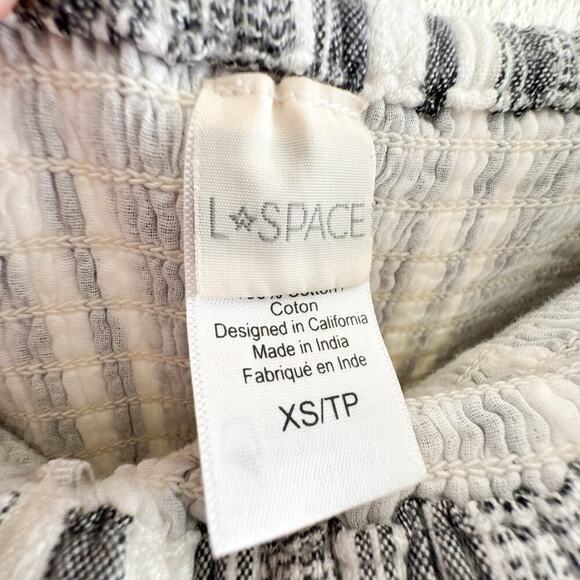 L*Space Riri Strapless Wide‑Leg Jumpsuit XS Gray White Stripe Smocked tie - Picture 3 of 15